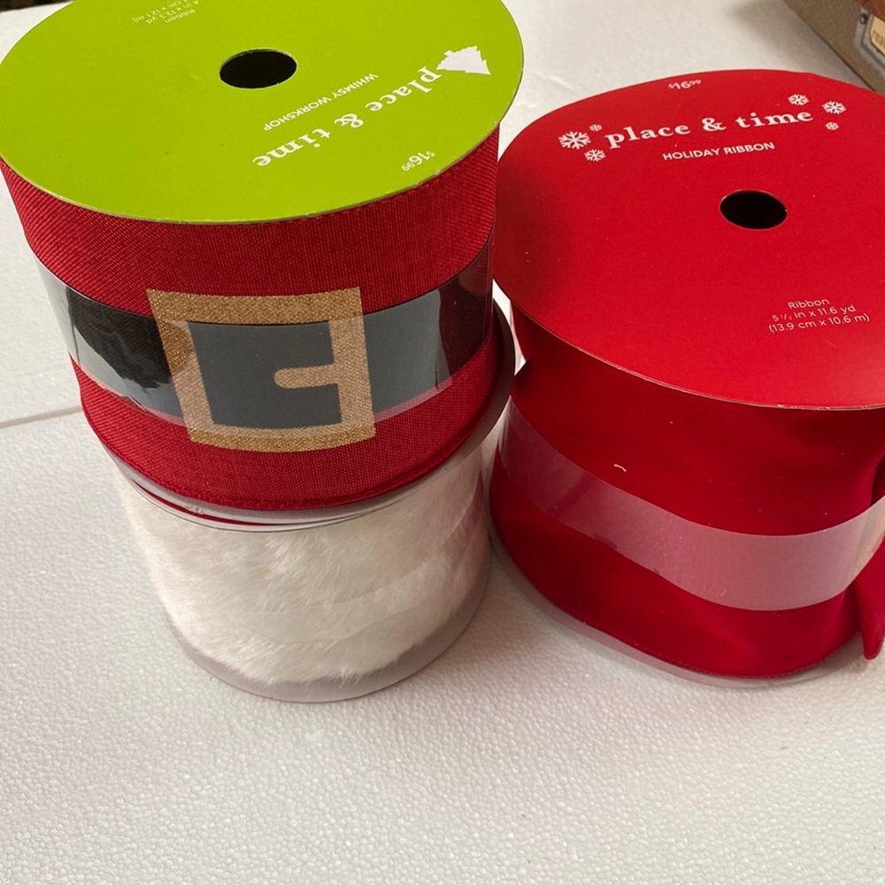 Set of 3 Holidy Wide Craft Ribbons.